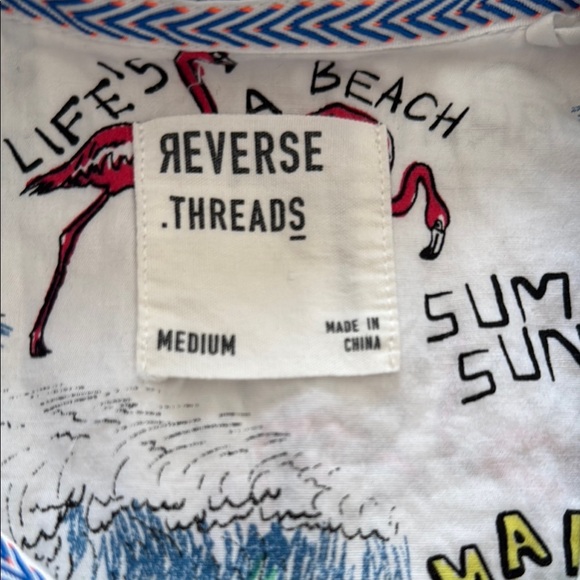 Reverse Threads Men M Button Down Flamingo Malibu Beach Tropical Sailboat Shirt - Picture 3 of 7